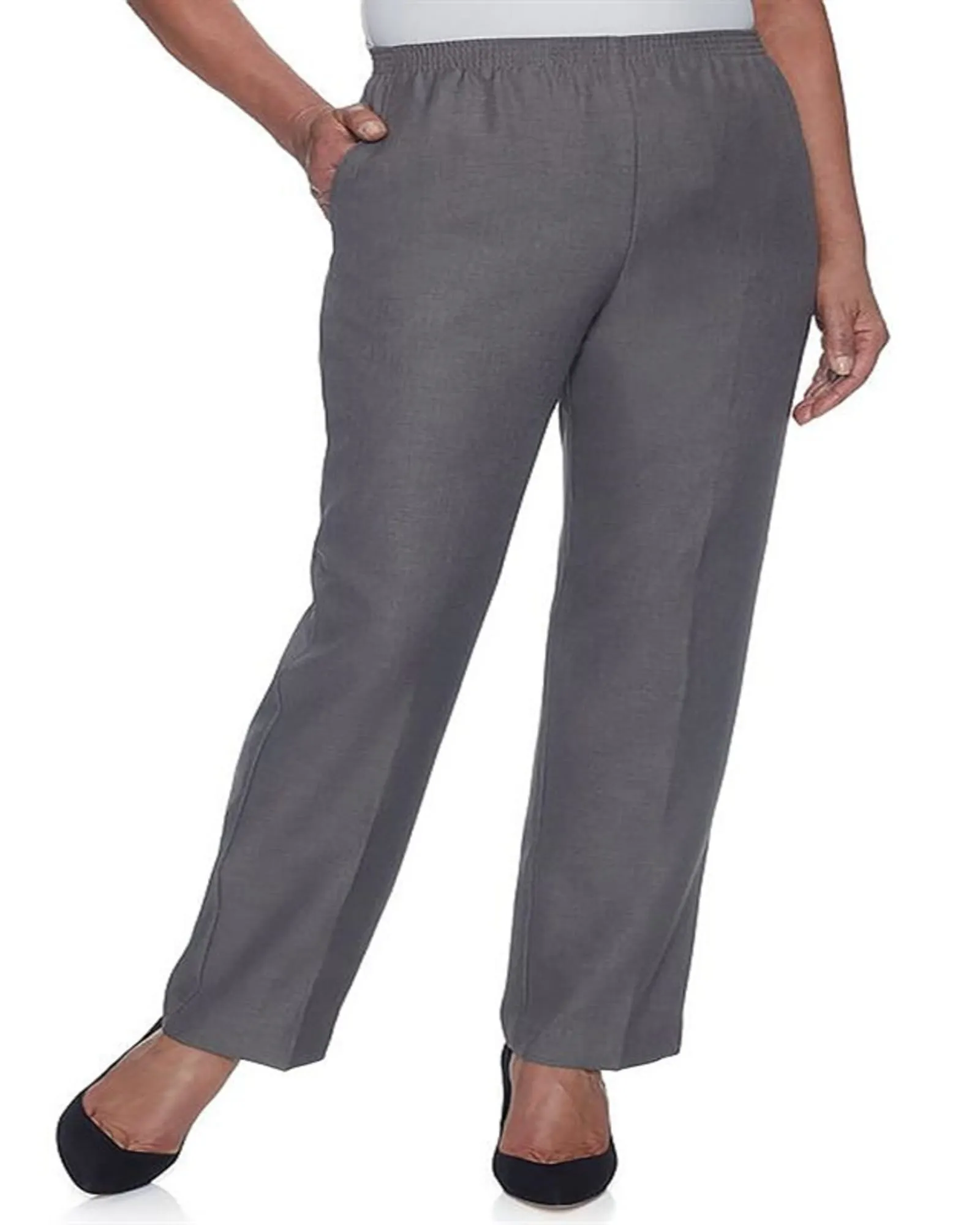 Alfred Dunner Women's  Classic Pull on Straight Leg Regular Length Pants Gray  18W | Gray