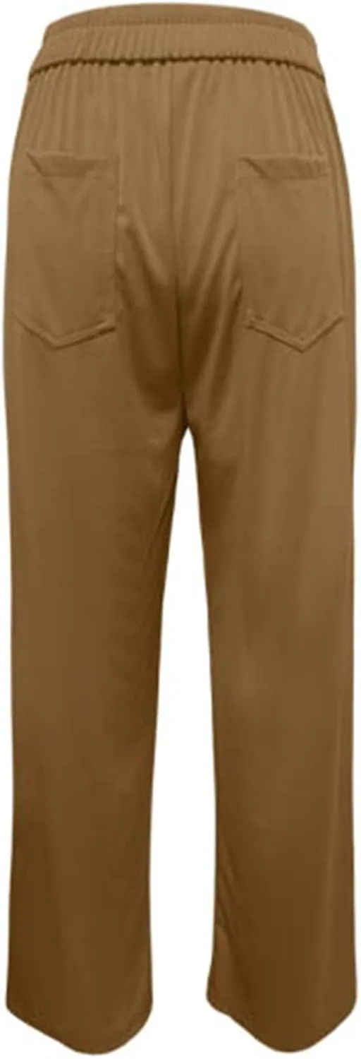 Casual Pants for Women High Waist Straight Leg Loose Fit Work Pants Button Down Bottoms Business Trousers with Pocket