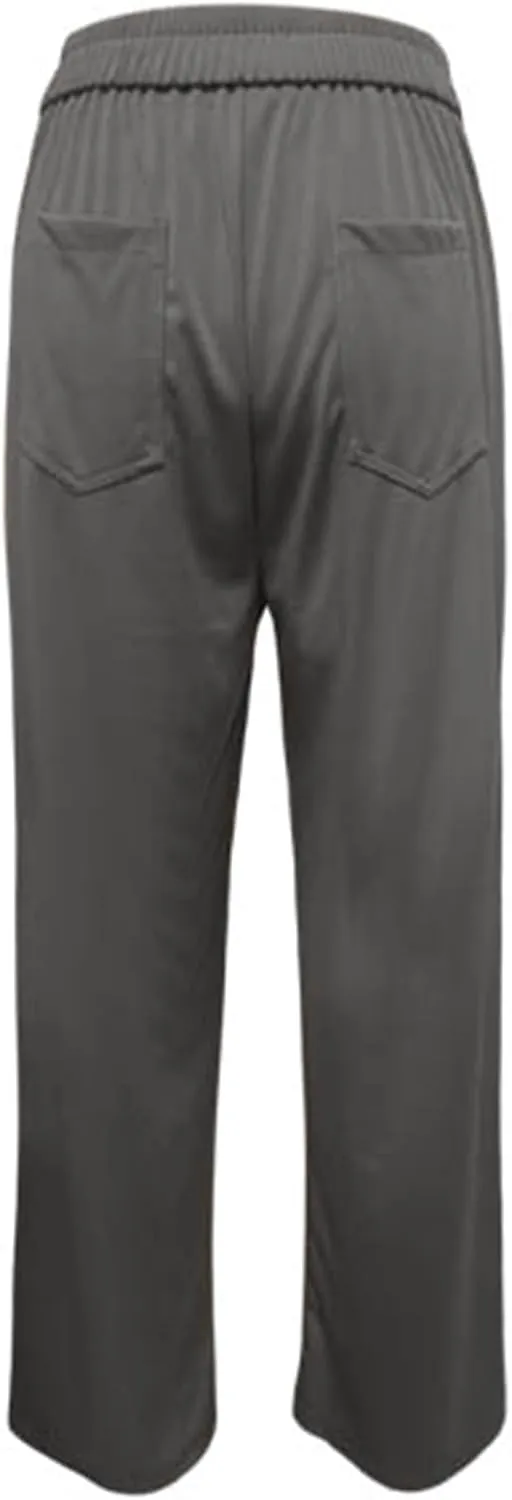 Casual Pants for Women High Waist Straight Leg Loose Fit Work Pants Button Down Bottoms Business Trousers with Pocket