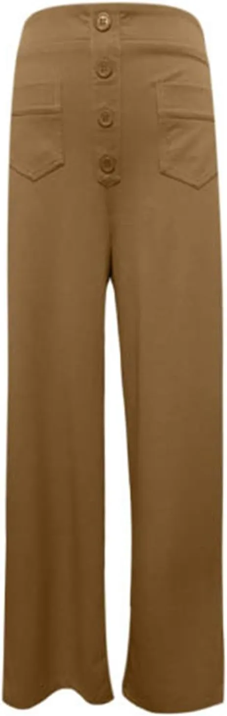 Casual Pants for Women High Waist Straight Leg Loose Fit Work Pants Button Down Bottoms Business Trousers with Pocket