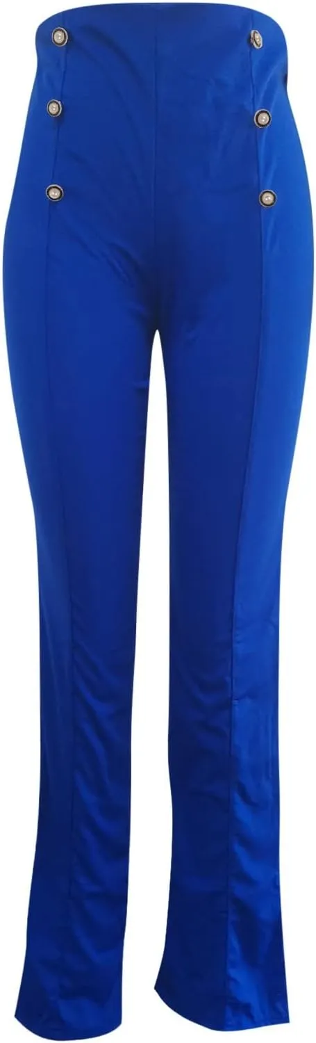 Fashion Ladies Exposed Buttons Curvy Flare Dress Pants Solid Color High Waisted Wide Leg Bell Bottom Trousers for Women