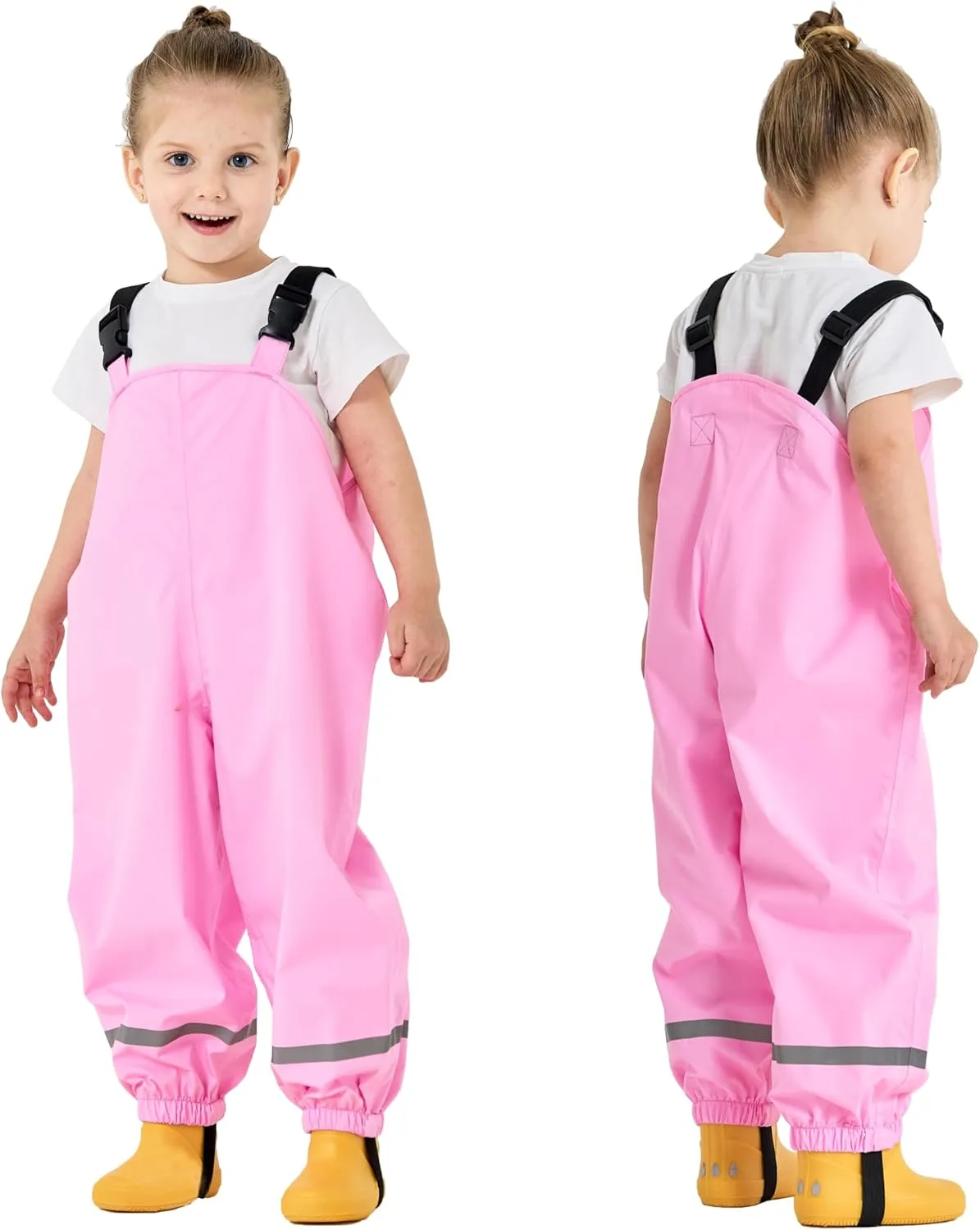 Fewlby Kids Rain Bib Pants, Toddlers Waterproof Suspender Dirty Proof Rain Wear for Boys and Girls
