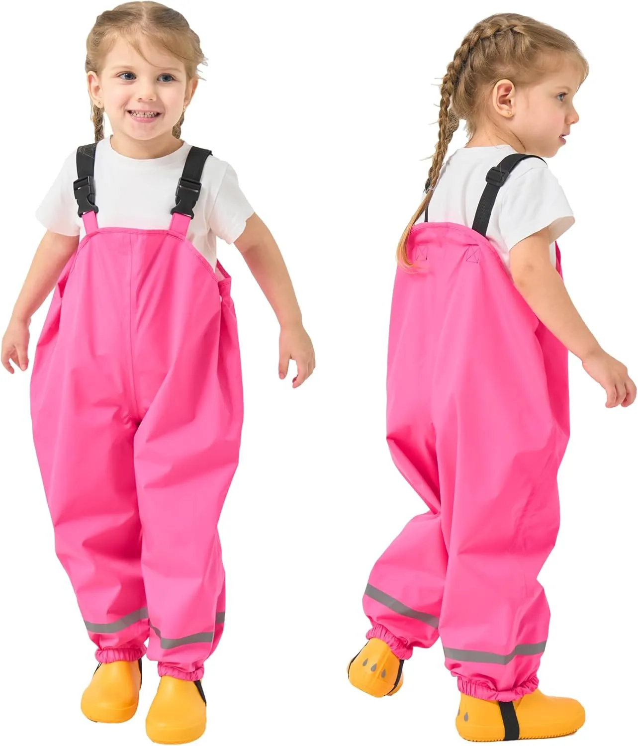 Fewlby Kids Rain Bib Pants, Toddlers Waterproof Suspender Dirty Proof Rain Wear for Boys and Girls