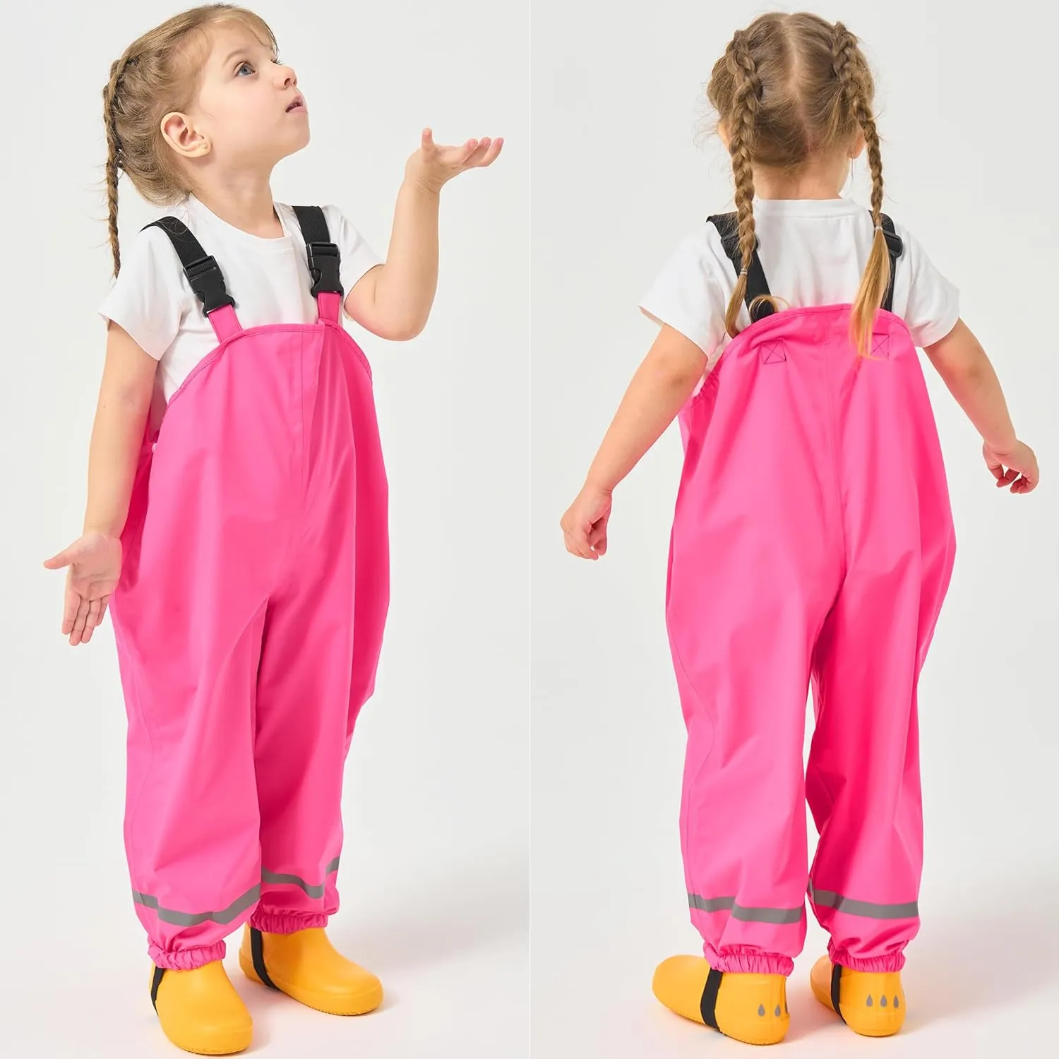 Fewlby Kids Rain Bib Pants, Toddlers Waterproof Suspender Dirty Proof Rain Wear for Boys and Girls