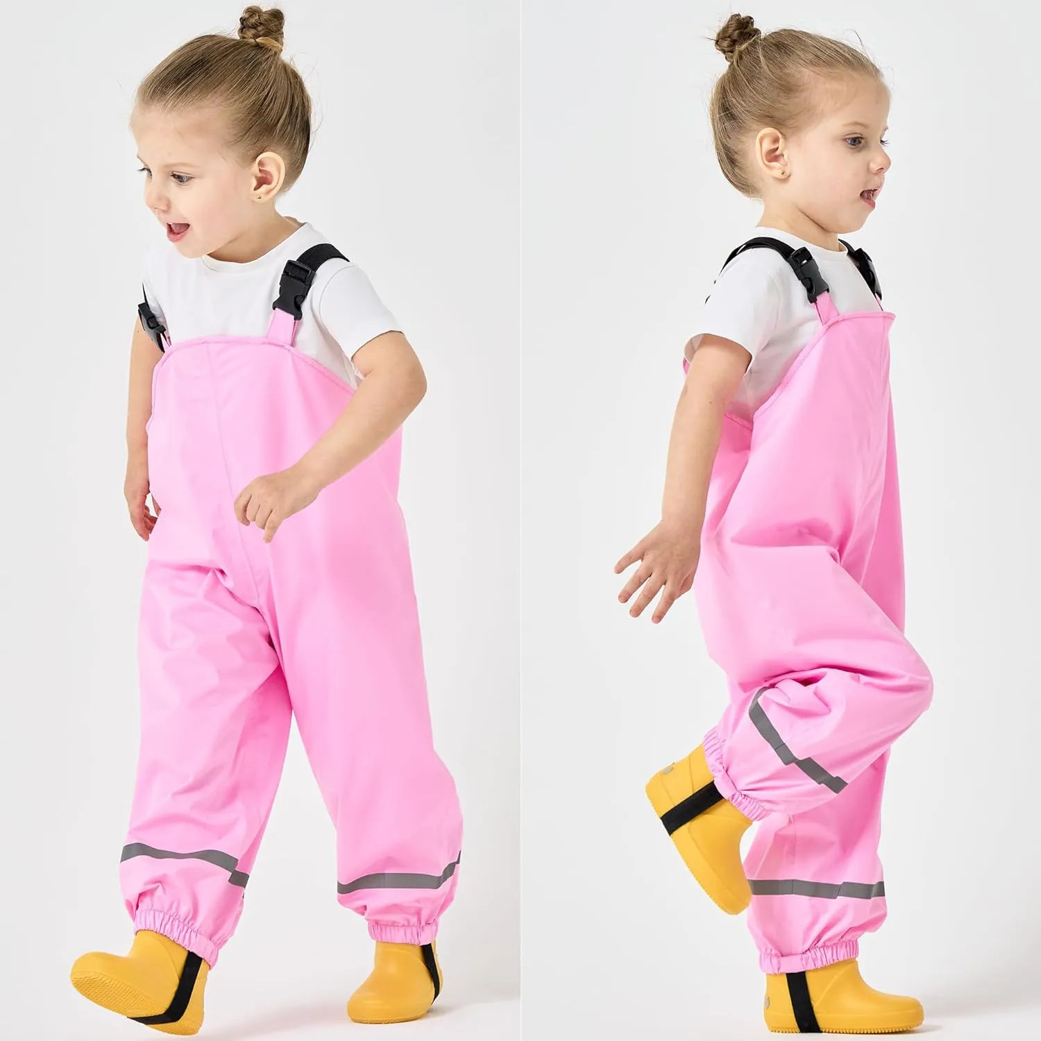Fewlby Kids Rain Bib Pants, Toddlers Waterproof Suspender Dirty Proof Rain Wear for Boys and Girls