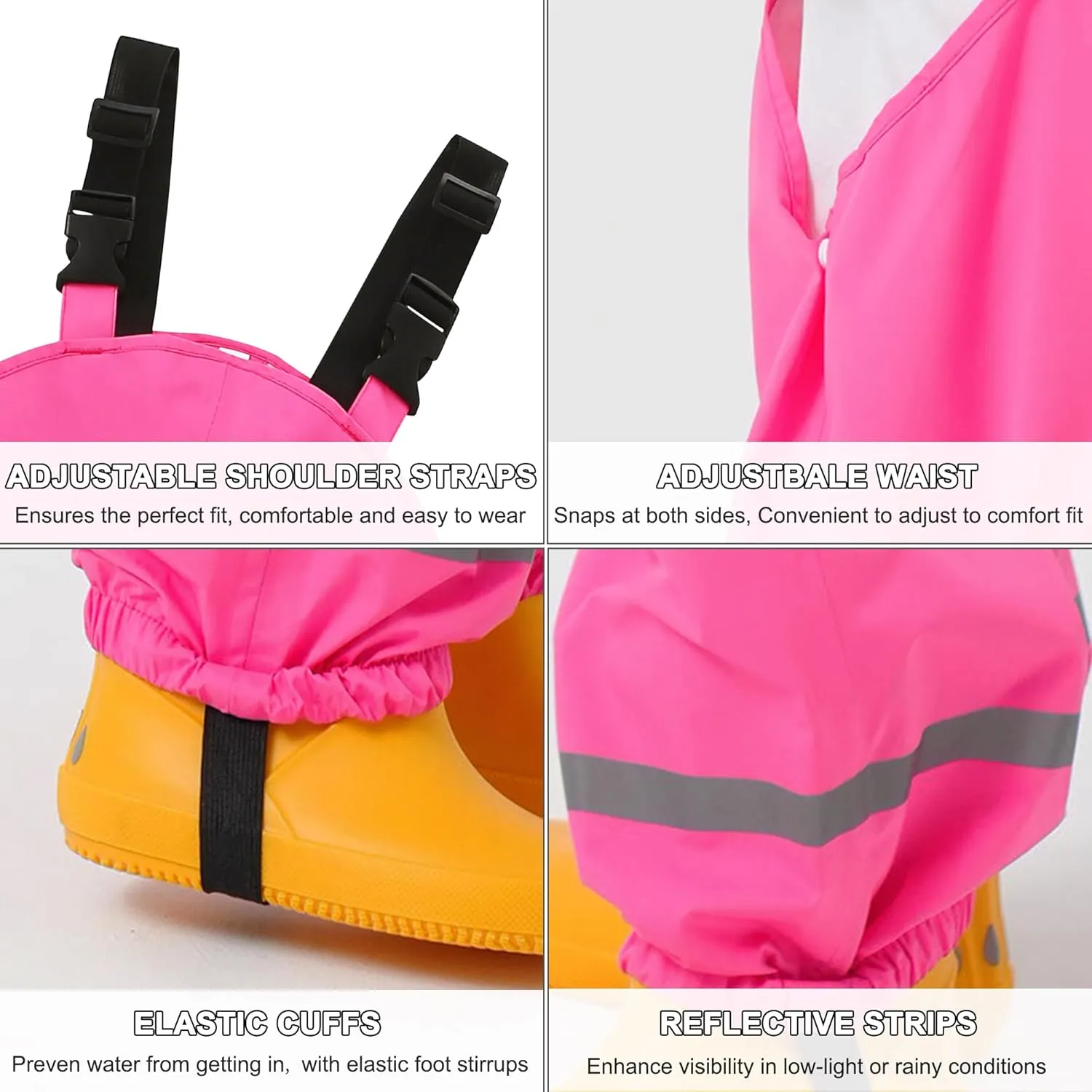 Fewlby Kids Rain Bib Pants, Toddlers Waterproof Suspender Dirty Proof Rain Wear for Boys and Girls