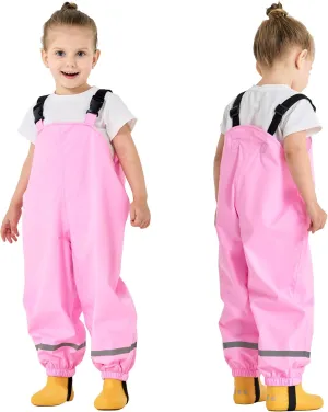 Fewlby Kids Rain Bib Pants, Toddlers Waterproof Suspender Dirty Proof Rain Wear for Boys and Girls