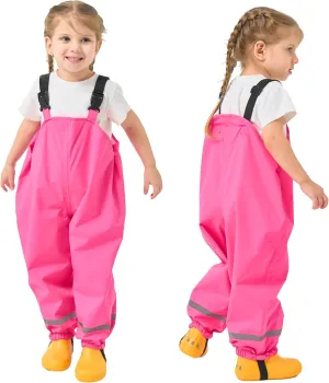Fewlby Kids Rain Bib Pants, Toddlers Waterproof Suspender Dirty Proof Rain Wear for Boys and Girls