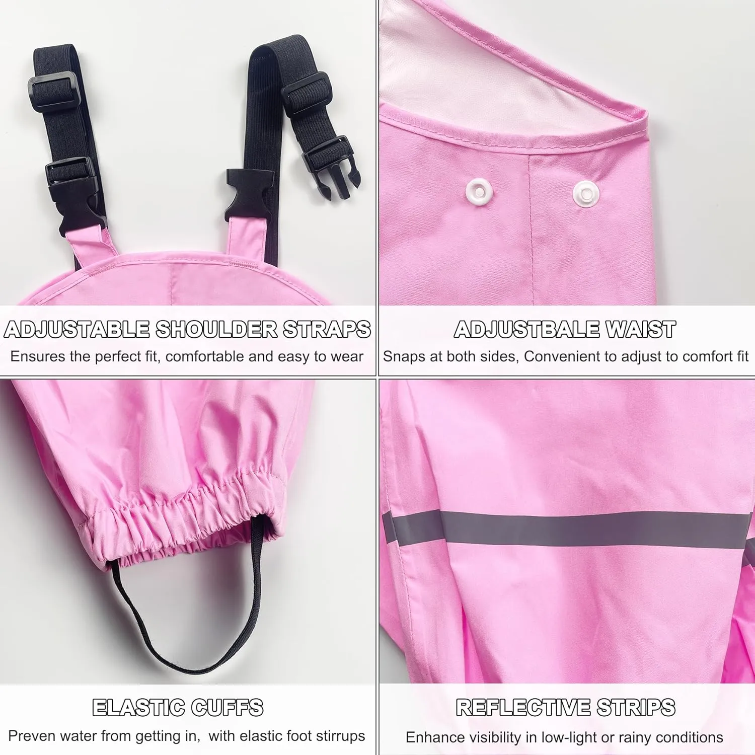 Fewlby Kids Rain Bib Pants, Toddlers Waterproof Suspender Dirty Proof Rain Wear for Boys and Girls