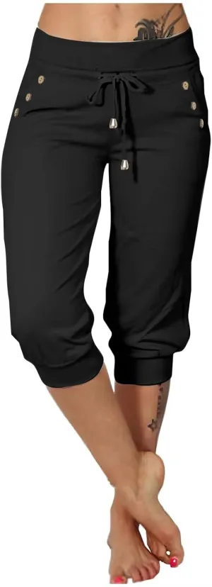 GOKKILRW Womens Capri Yoga Pants Stretch Workout Joggers Drawstring Sweatpants Summer Lounge Pajama Active Capris with Pocket