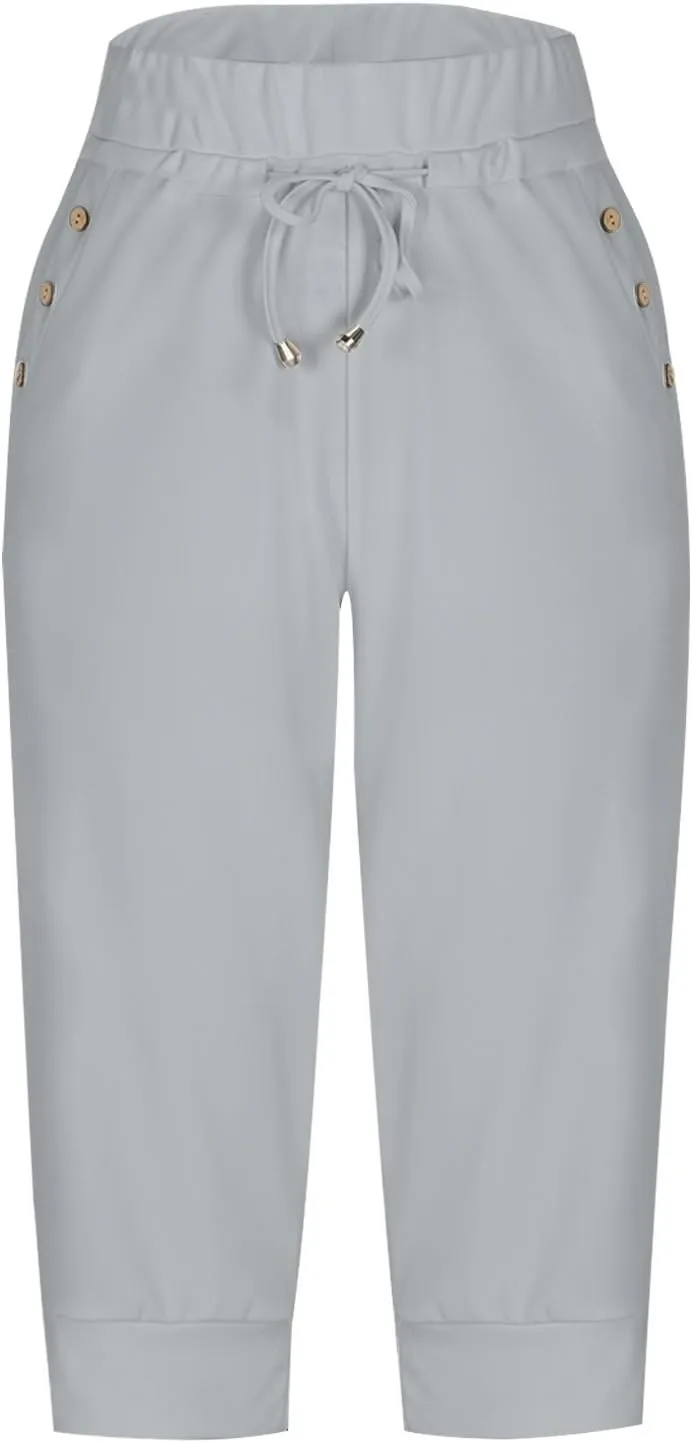 GOKKILRW Womens Capri Yoga Pants Stretch Workout Joggers Drawstring Sweatpants Summer Lounge Pajama Active Capris with Pocket