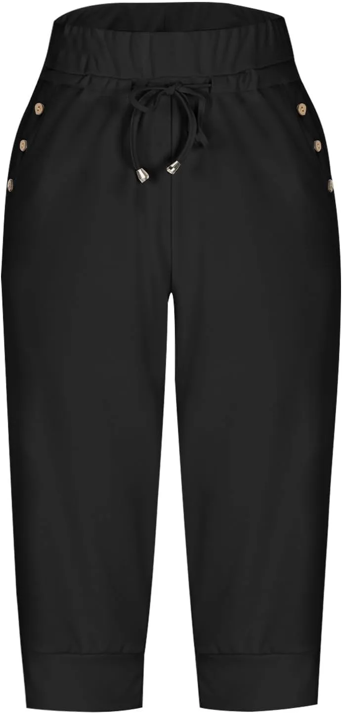 GOKKILRW Womens Capri Yoga Pants Stretch Workout Joggers Drawstring Sweatpants Summer Lounge Pajama Active Capris with Pocket