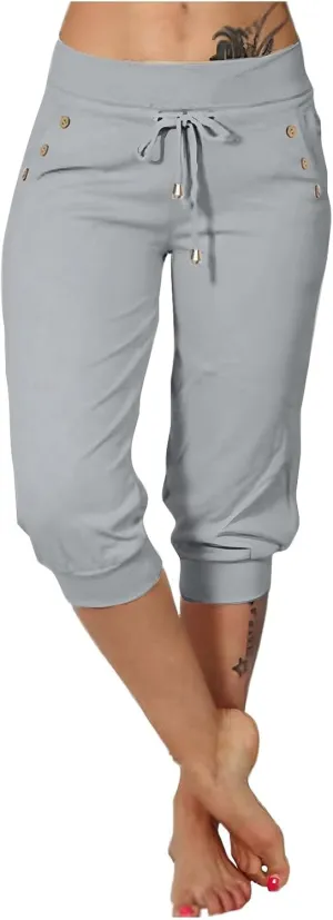 GOKKILRW Womens Capri Yoga Pants Stretch Workout Joggers Drawstring Sweatpants Summer Lounge Pajama Active Capris with Pocket