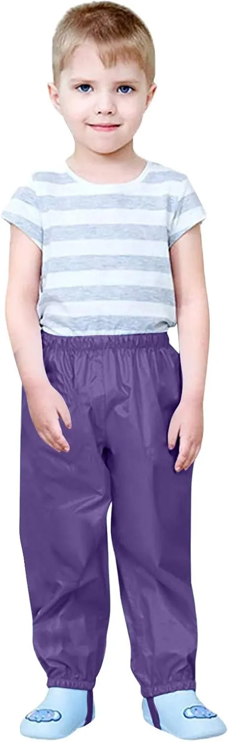 Kids Girls Boys Solid Rain Pants Toddler Windproof Mud Trousers with Elastic Cuffs Outdoor Lightweight Overalls