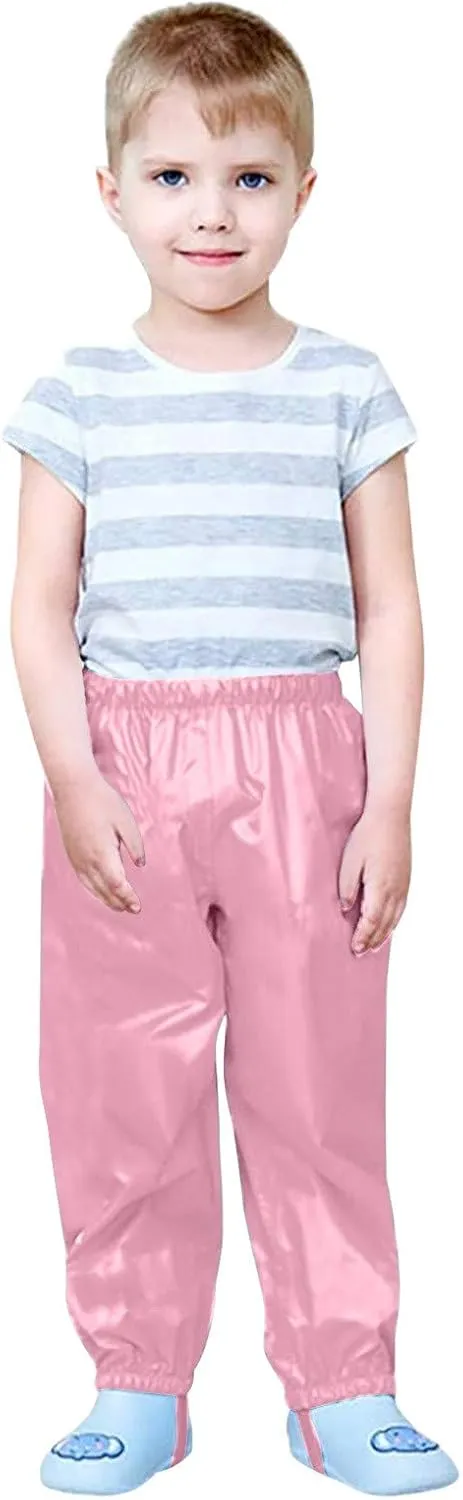 Kids Girls Boys Solid Rain Pants Toddler Windproof Mud Trousers with Elastic Cuffs Outdoor Lightweight Overalls
