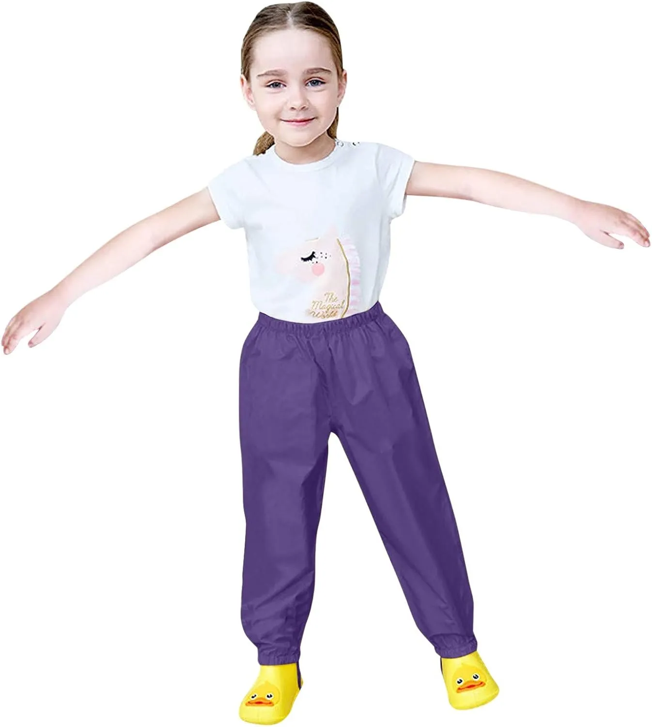 Kids Girls Boys Solid Rain Pants Toddler Windproof Mud Trousers with Elastic Cuffs Outdoor Lightweight Overalls