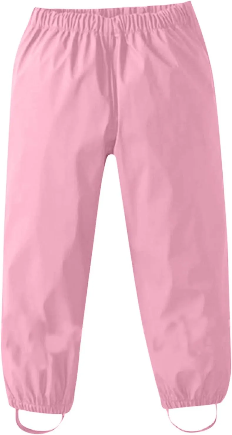 Kids Girls Boys Solid Rain Pants Toddler Windproof Mud Trousers with Elastic Cuffs Outdoor Lightweight Overalls