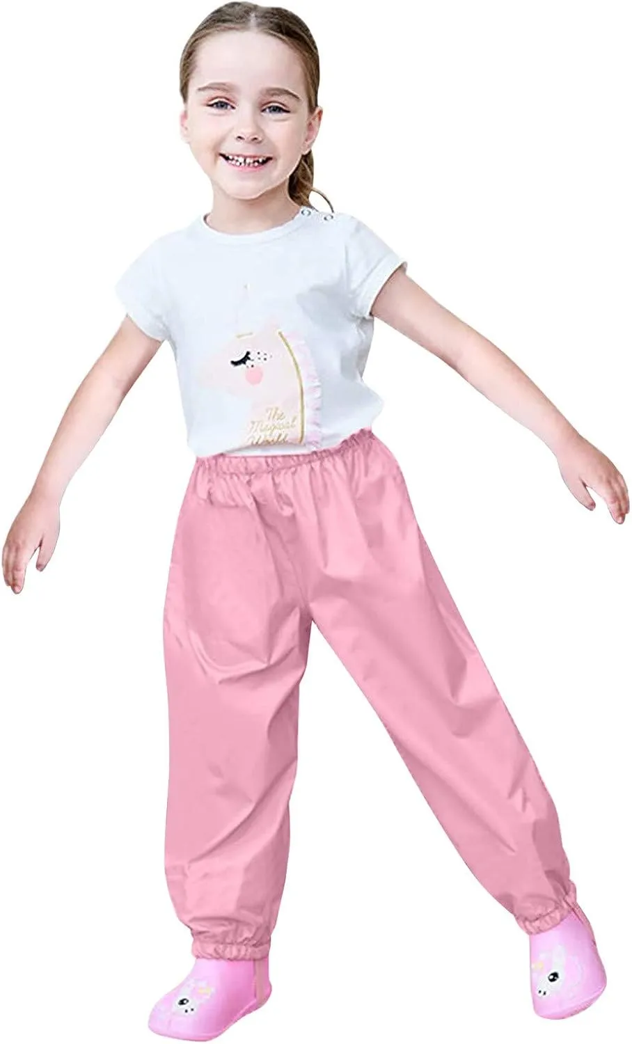 Kids Girls Boys Solid Rain Pants Toddler Windproof Mud Trousers with Elastic Cuffs Outdoor Lightweight Overalls
