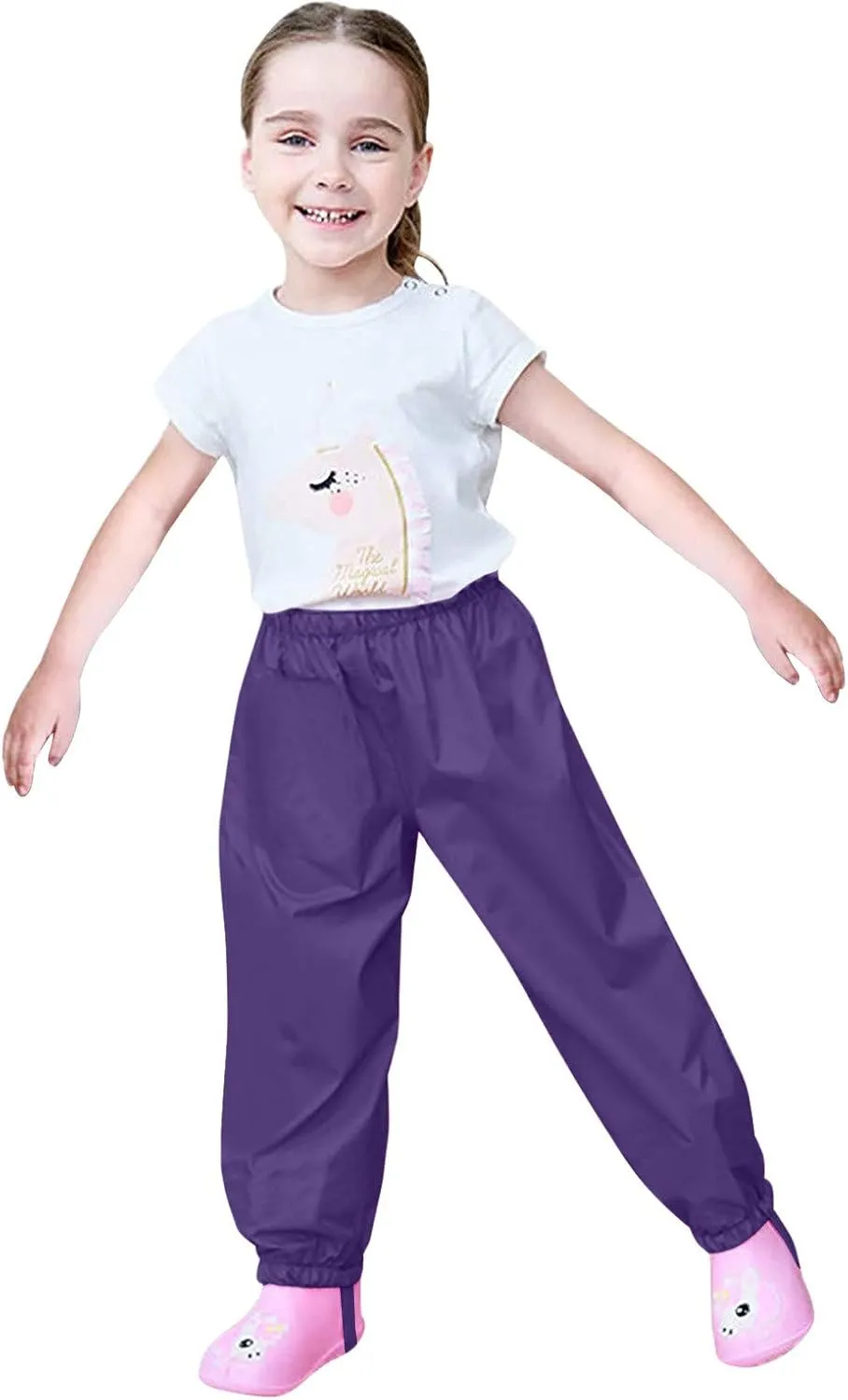 Kids Girls Boys Solid Rain Pants Toddler Windproof Mud Trousers with Elastic Cuffs Outdoor Lightweight Overalls