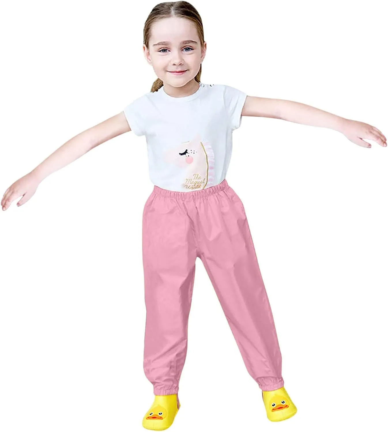 Kids Girls Boys Solid Rain Pants Toddler Windproof Mud Trousers with Elastic Cuffs Outdoor Lightweight Overalls