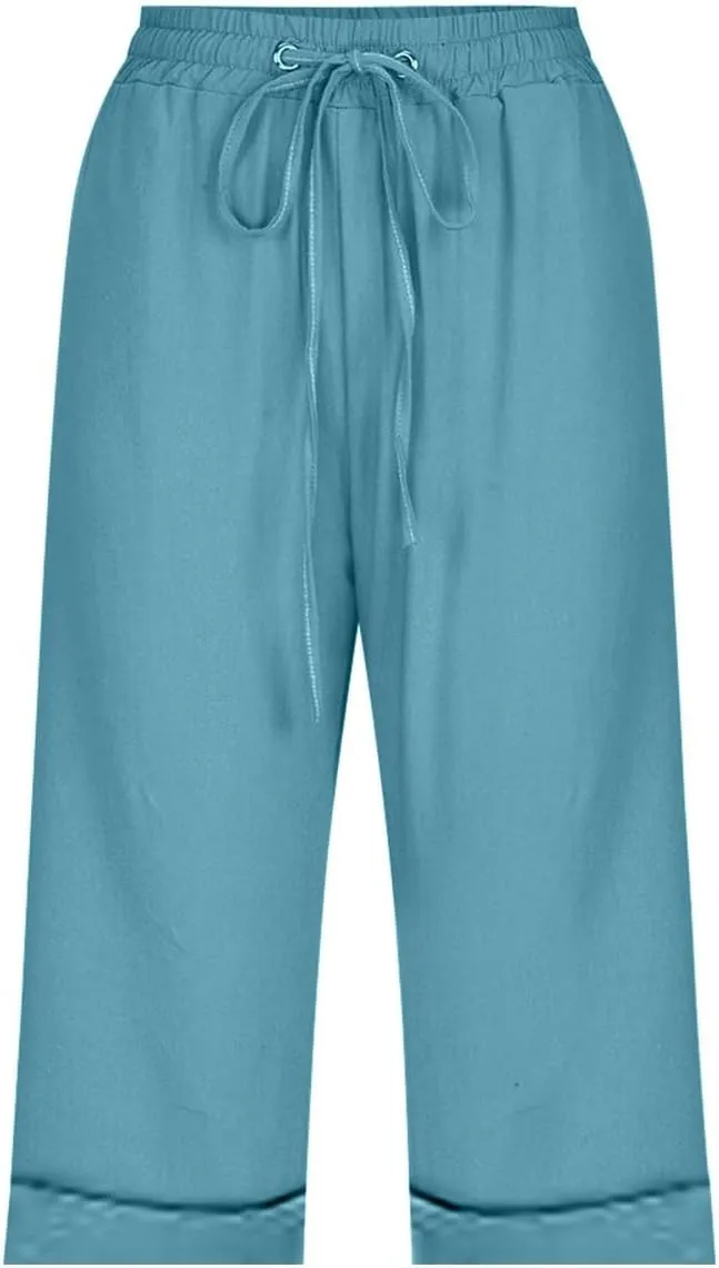 Linen Bermuda Shorts Women Knee Length Straight Leg Elastic Waist Harem Pants 2025 Beach Trousers Vacation Outfits