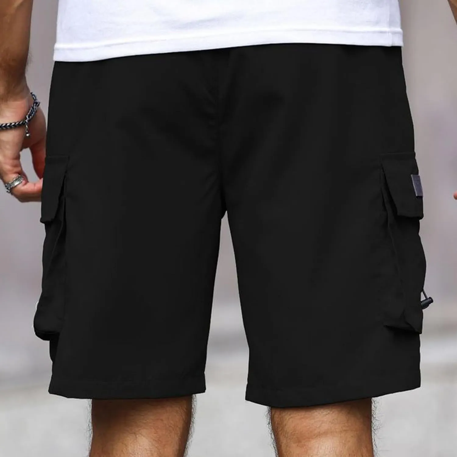 Men's Cargo Shorts with Multi-Pockets Workout Varsity Street Shorts Elastic Waist Drawstring Summer SweatShorts