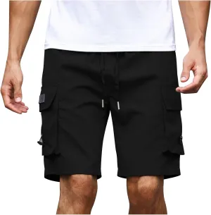 Men's Cargo Shorts with Multi-Pockets Workout Varsity Street Shorts Elastic Waist Drawstring Summer SweatShorts