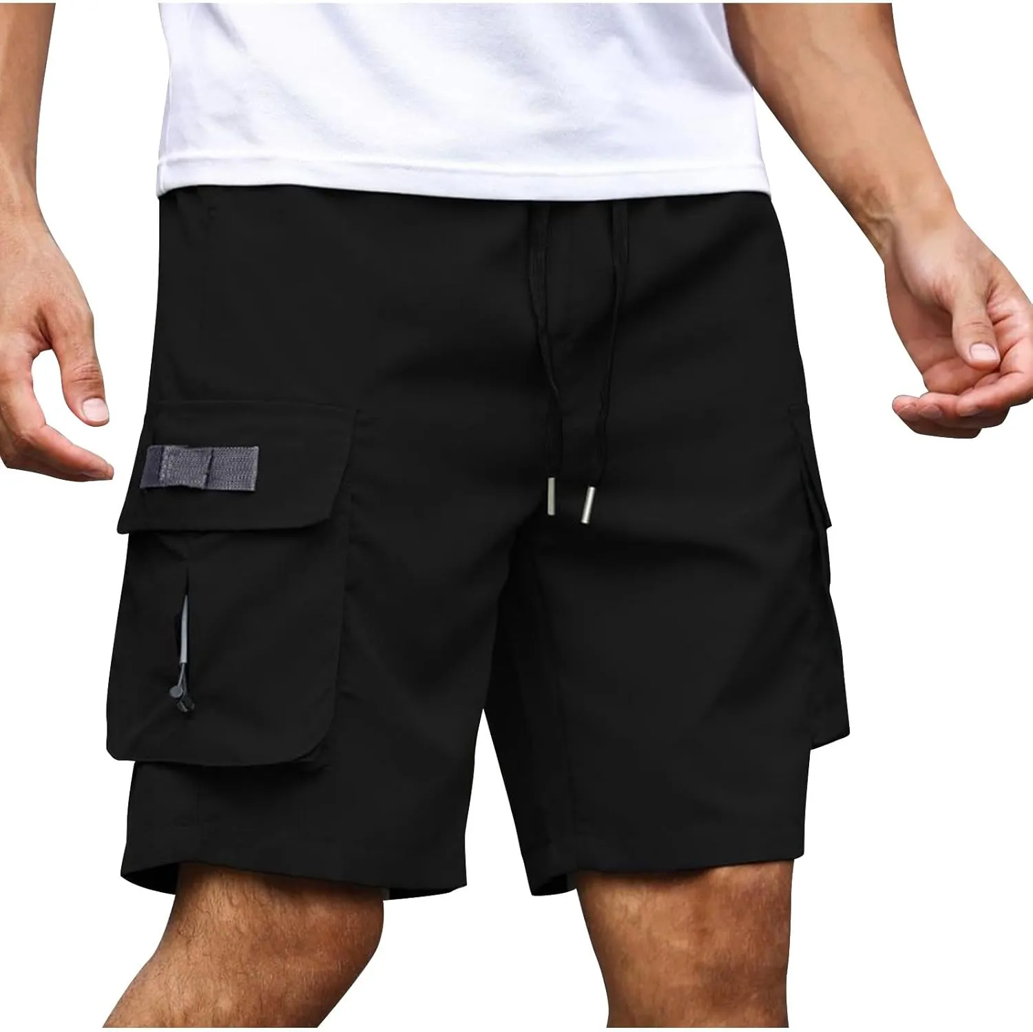 Men's Cargo Shorts with Multi-Pockets Workout Varsity Street Shorts Elastic Waist Drawstring Summer SweatShorts