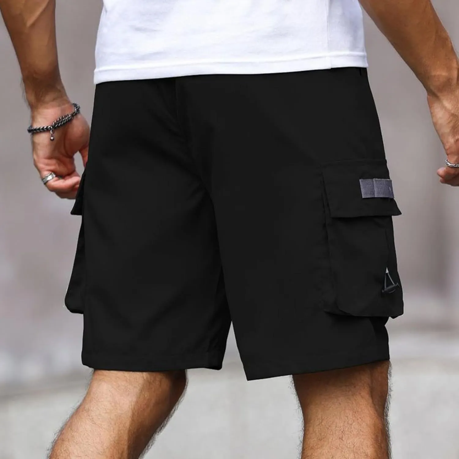 Men's Cargo Shorts with Multi-Pockets Workout Varsity Street Shorts Elastic Waist Drawstring Summer SweatShorts