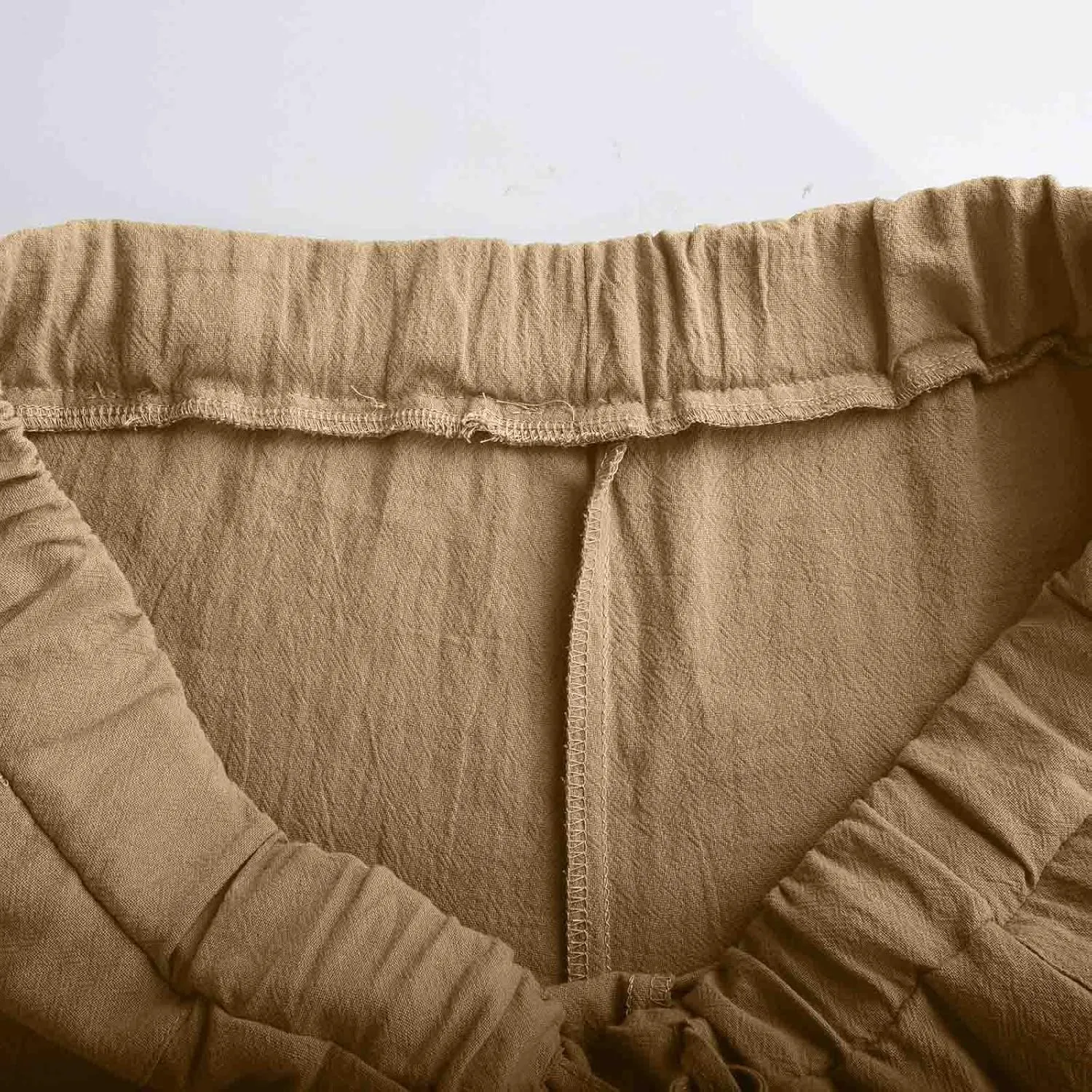 Mens Casual Linen Pants Lightweight Baggy Wide Leg Yoga Beach Summer Pants Waisted Drawstring Cotton Linen Trousers