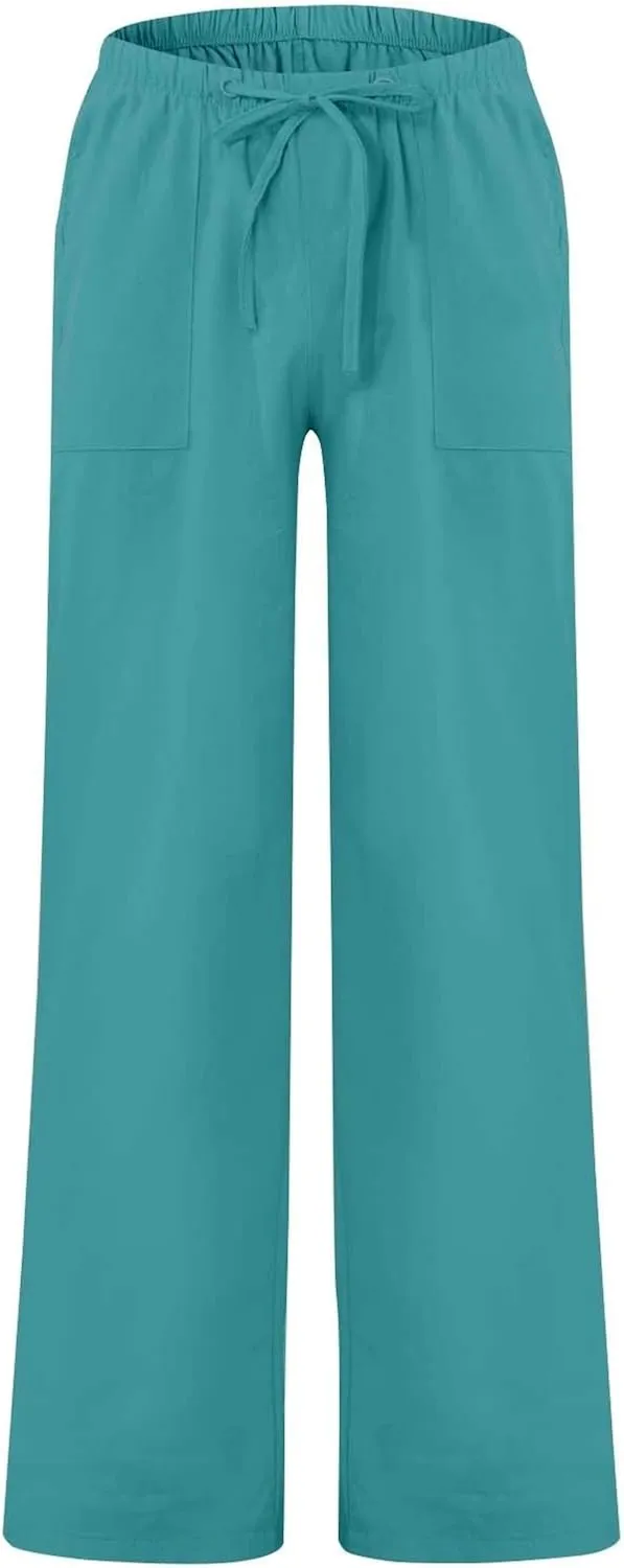 Mens Cotton Linen Pants Casual Loose Fit Summer Beach Yoga Pant Drawstring Straight-Legs Lightweight Long Trousers