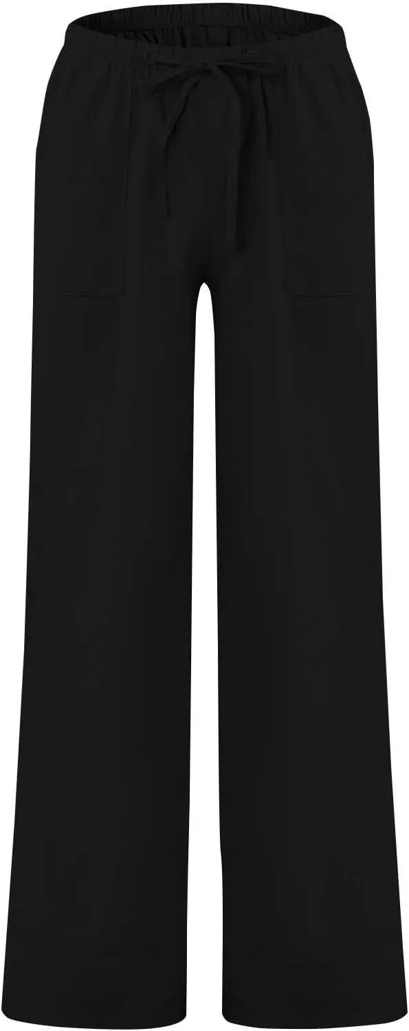Mens Cotton Linen Pants Casual Loose Fit Summer Beach Yoga Pant Drawstring Straight-Legs Lightweight Long Trousers