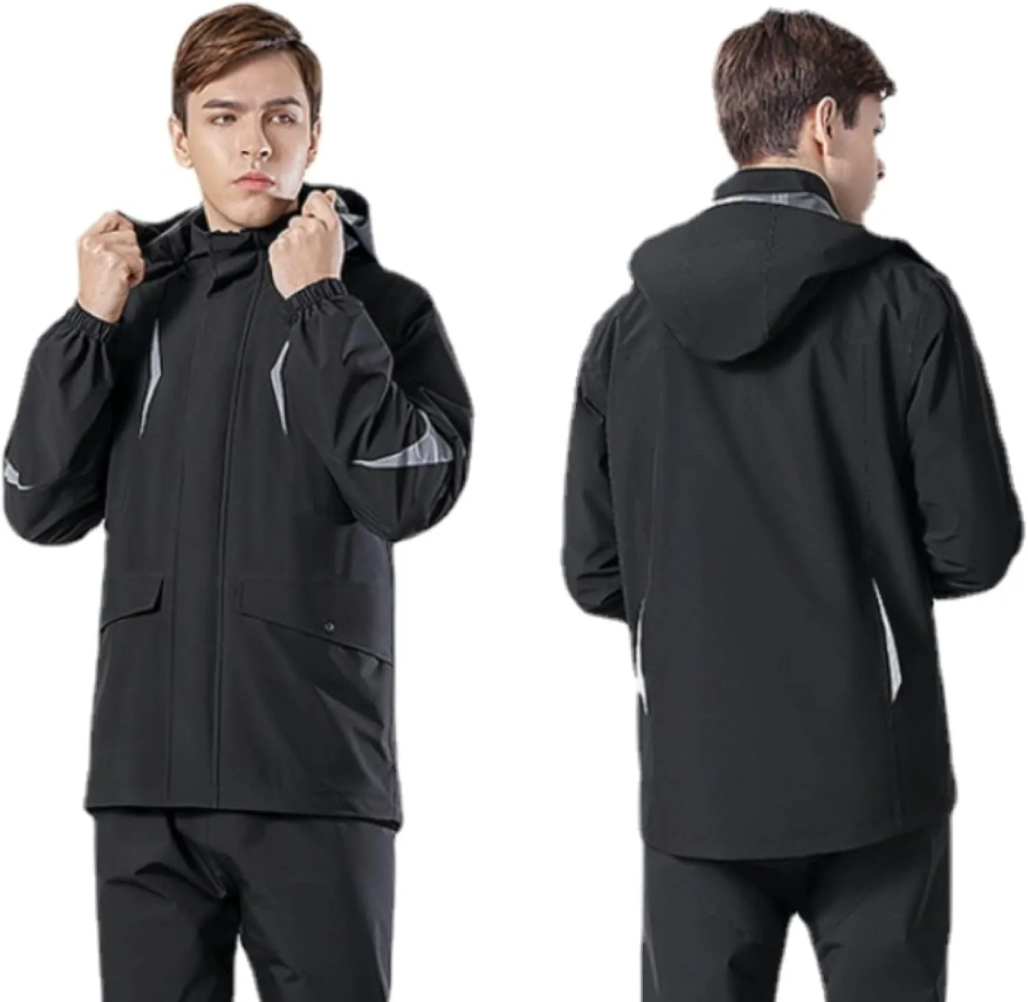 MINUSE Raincoat Men's And Women's Black Raincoat Coat Waterproof Raincoat Poncho Waterproof Hooded Raincoat Rainpants Set