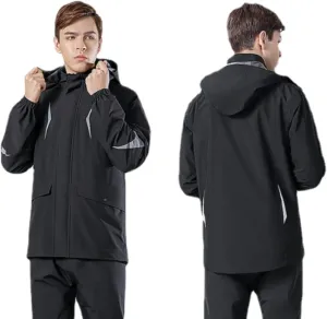 MINUSE Raincoat Men's And Women's Black Raincoat Coat Waterproof Raincoat Poncho Waterproof Hooded Raincoat Rainpants Set