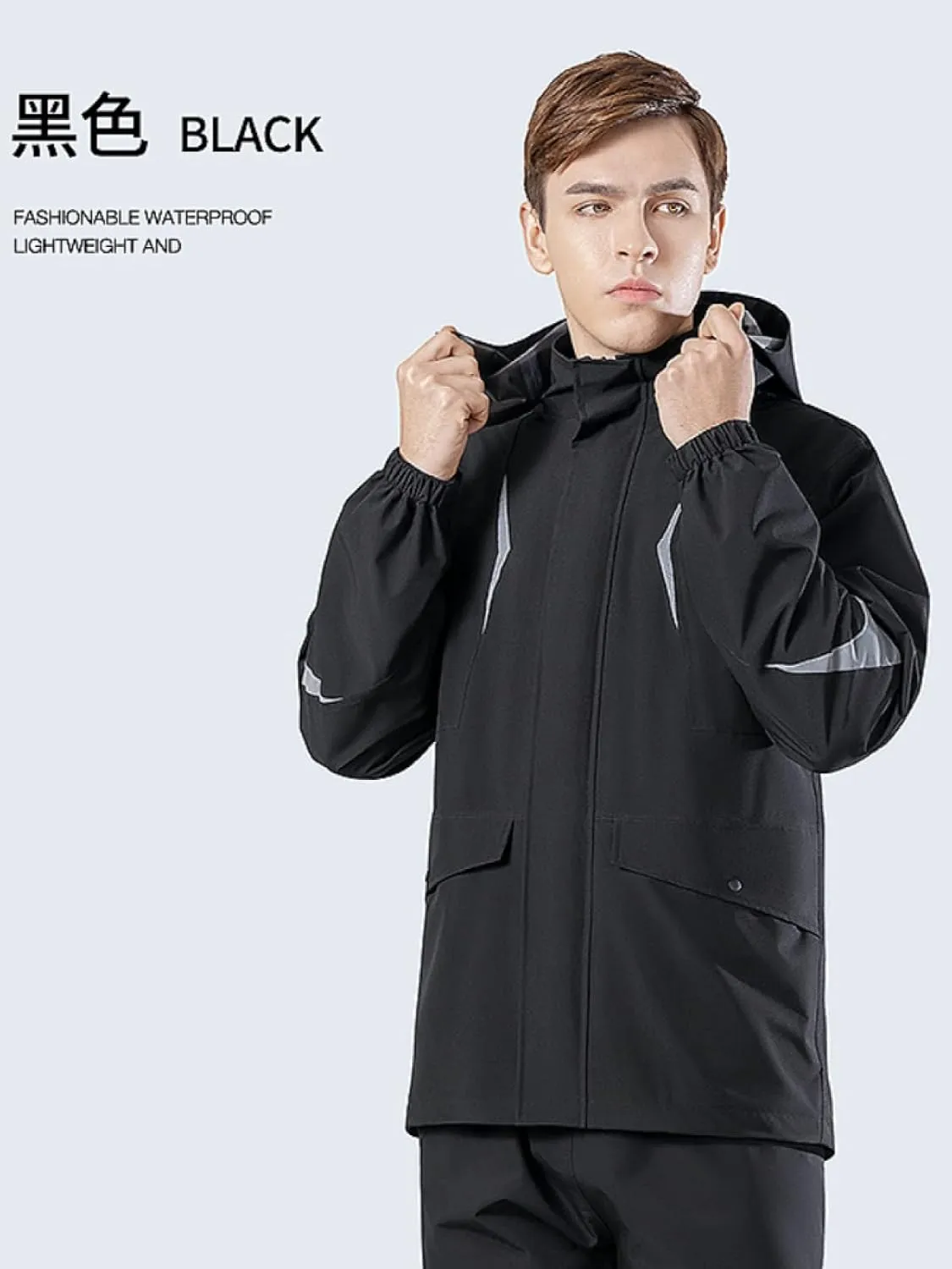 MINUSE Raincoat Men's And Women's Black Raincoat Coat Waterproof Raincoat Poncho Waterproof Hooded Raincoat Rainpants Set
