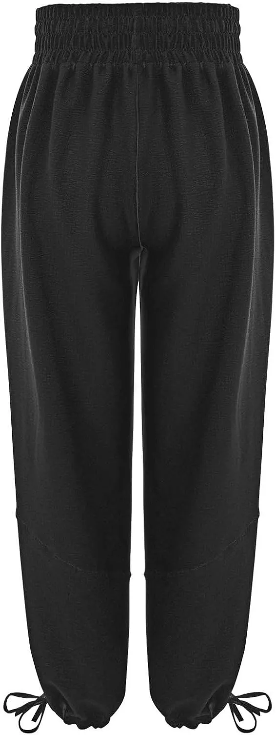 Miyaomn Casual Baggy Pants for Women Elastic Waistband Wide Leg Adjustable Bottom Joggers Pocket Hippie Yoga Lantern Trousers