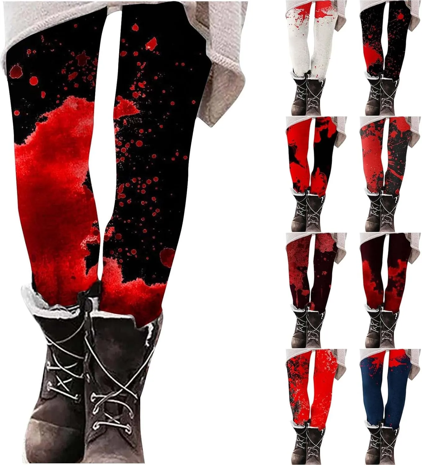 Miyaomn Novelty Blood Splatter Leggings for Women Print Bloody Stretch High Waisted Yoga Pants Bloodstained Halloween Costume