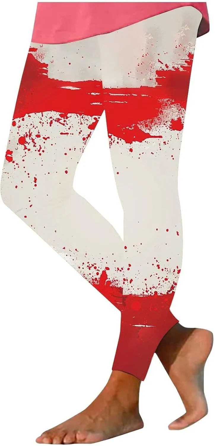Miyaomn Novelty Blood Splatter Leggings for Women Print Bloody Stretch High Waisted Yoga Pants Bloodstained Halloween Costume