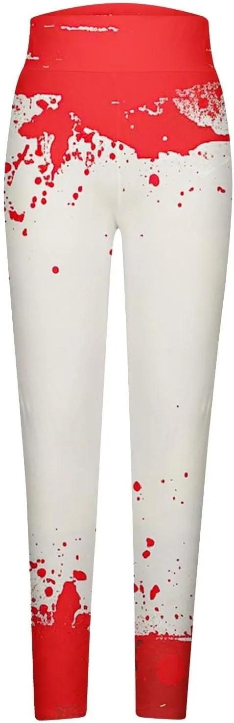 Miyaomn Novelty Blood Splatter Leggings for Women Print Bloody Stretch High Waisted Yoga Pants Bloodstained Halloween Costume
