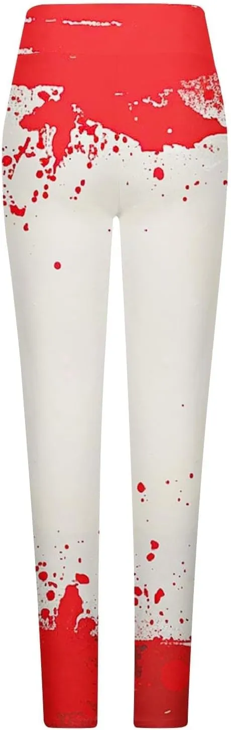 Miyaomn Novelty Blood Splatter Leggings for Women Print Bloody Stretch High Waisted Yoga Pants Bloodstained Halloween Costume