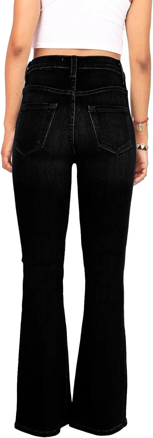 Miyaomn Women's Button-Fly Flared Jeans Skinny Stretch High Waisted Curvy Butt Lifting Denim Pants Fashion Bell Bottom Jeans