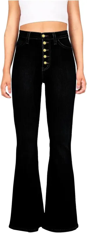 Miyaomn Women's Button-Fly Flared Jeans Skinny Stretch High Waisted Curvy Butt Lifting Denim Pants Fashion Bell Bottom Jeans