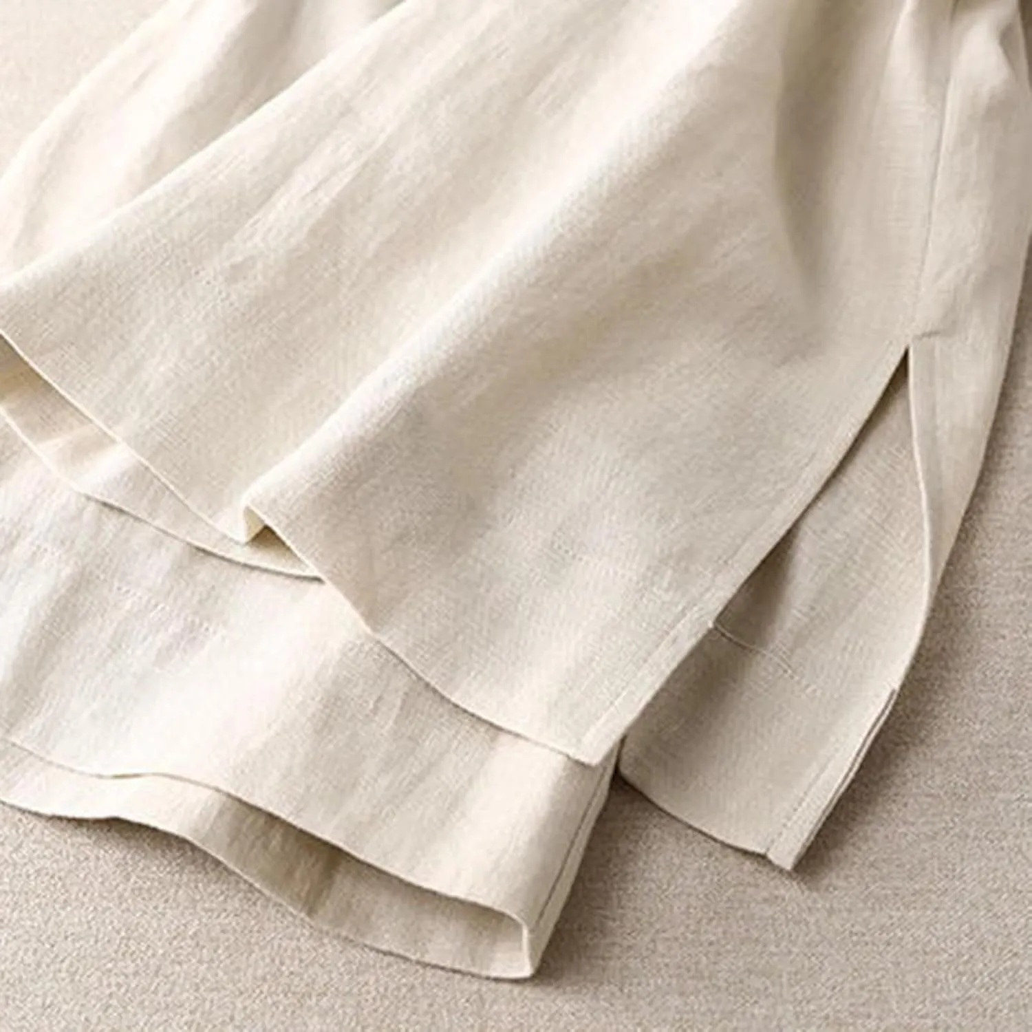 Miyaomn Women's Culottes Linen Capri Pants Casual Wide Leg Elastic Waist Dressy Flowy Cropped Palazzo Trousers with Pockets