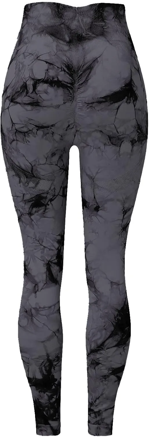 Miyaomn Women's Tie-Dyed High Waist Yoga Pants Scrunch Butt Lifting Tummy Control Tights Workout Booty Ruched Skinny Leggings
