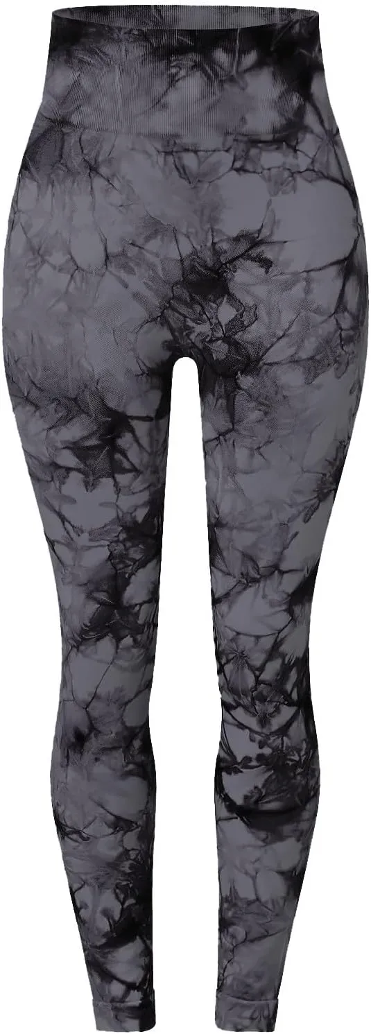 Miyaomn Women's Tie-Dyed High Waist Yoga Pants Scrunch Butt Lifting Tummy Control Tights Workout Booty Ruched Skinny Leggings