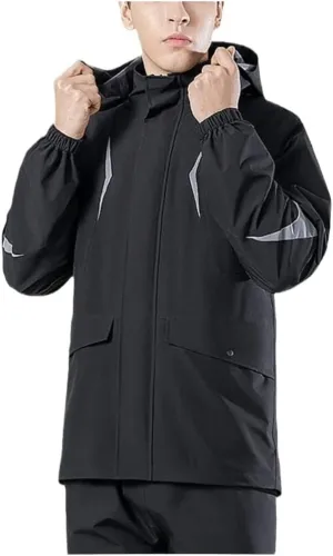 Raincoat Poncho Waterproof Breathable Rain Suit Raincoat Coat Poncho Hooded Raincoat Rainpants Set Rain Coat (Color : A, Size : 3X-Large)