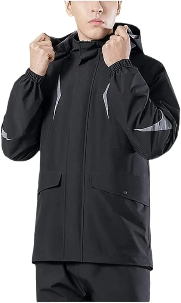 Raincoat Poncho Waterproof Breathable Rain Suit Raincoat Coat Poncho Hooded Raincoat Rainpants Set Rain Coat (Color : A, Size : 3X-Large)
