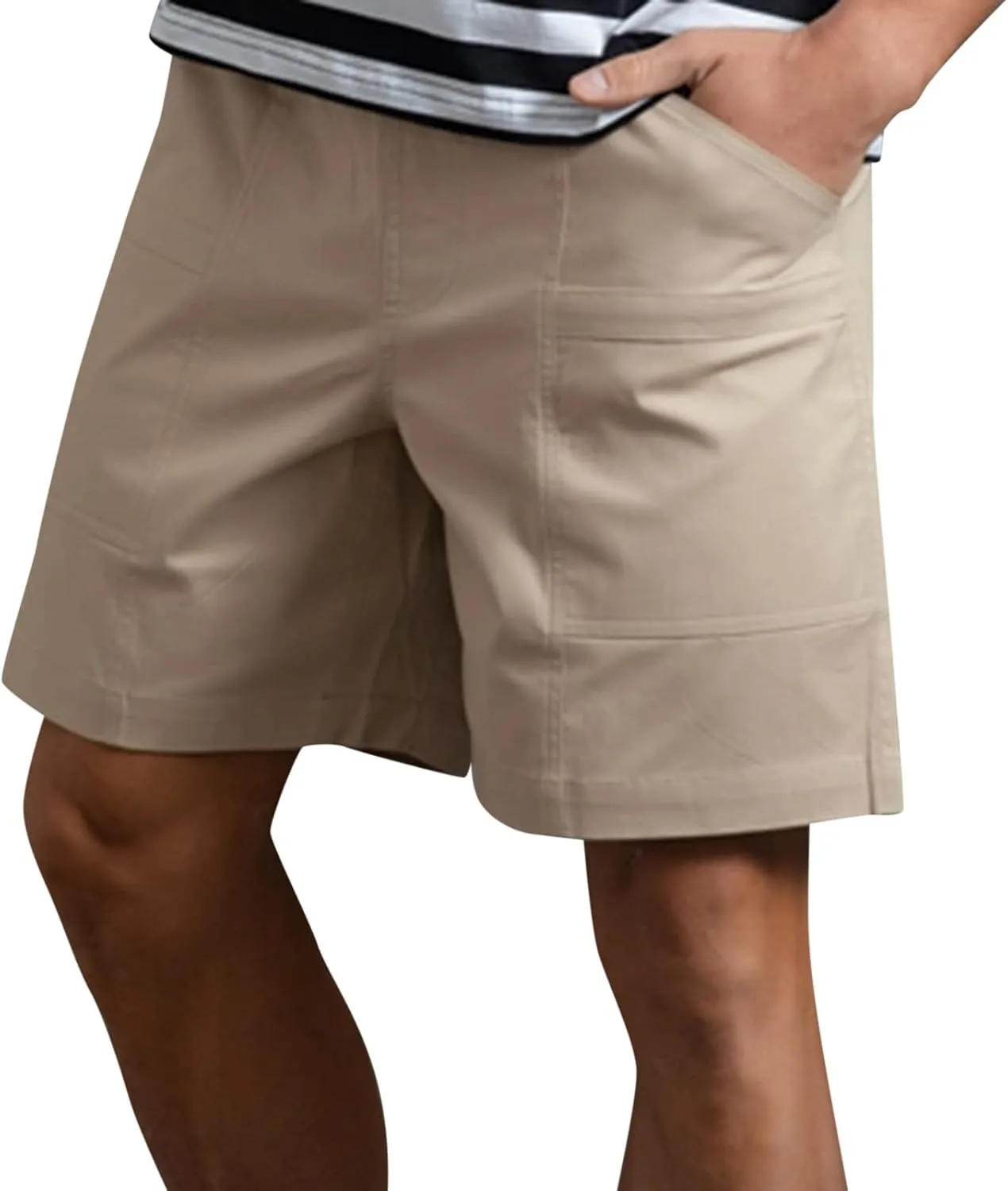 SUWBMHWE Mens Khaki Shorts 7 Inch Inseam, Mens Summer Solid Pocket Drawstring Loose Casual Sports Running Shorts Beach Pants