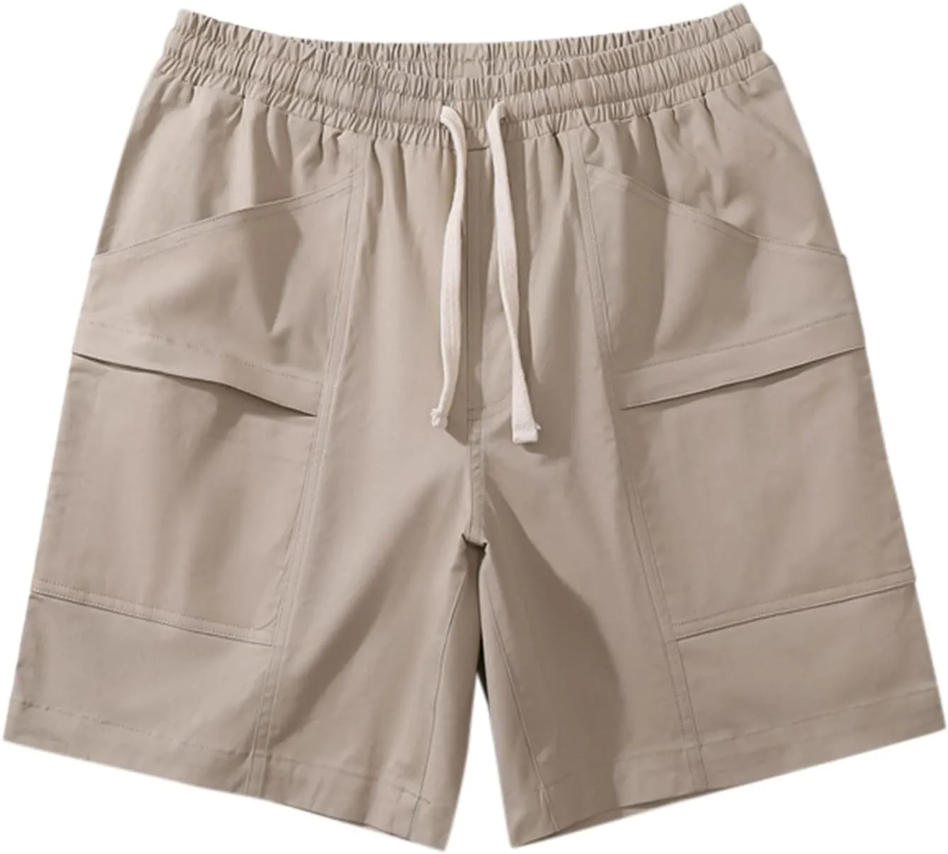 SUWBMHWE Mens Khaki Shorts 7 Inch Inseam, Mens Summer Solid Pocket Drawstring Loose Casual Sports Running Shorts Beach Pants