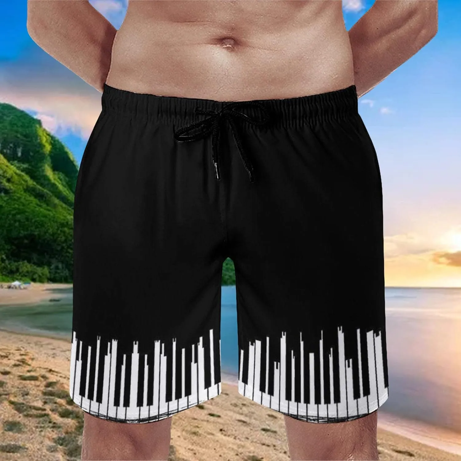 SUWBMHWE Mens Summer Fashion Leisure Seaside Beach Holiday Hot Spring 3D Digital Printing Lace Up Pocket Unlined Board